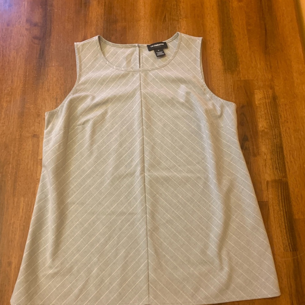 Liz Claiborne Career Wear Top Medium Gray White Lavender pinstripes Sleeveless